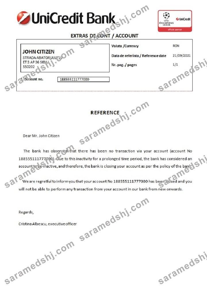 Romania_UniCredit bank_closure reference